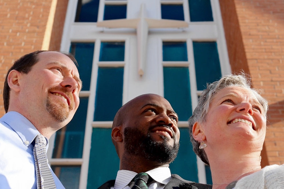 Matt McDermott (CONECT), Timothy Jones (Community Baptist Church) and Anne Watkins (Congregation B‘nai Israel)