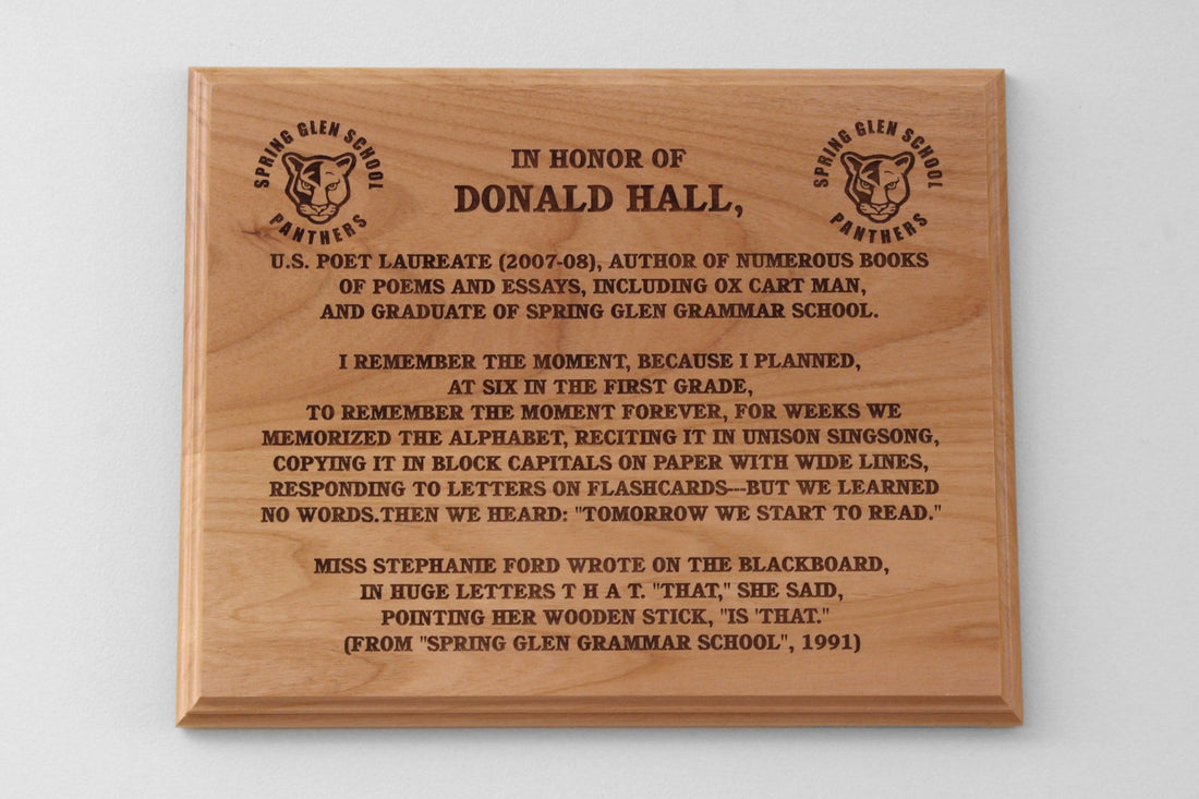 Donald Hall plaque at Spring Glen Elementary School