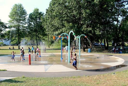 Splash park outside the Rose Center