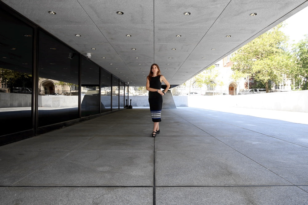 Nancy Kuhl outside Beinecke Library