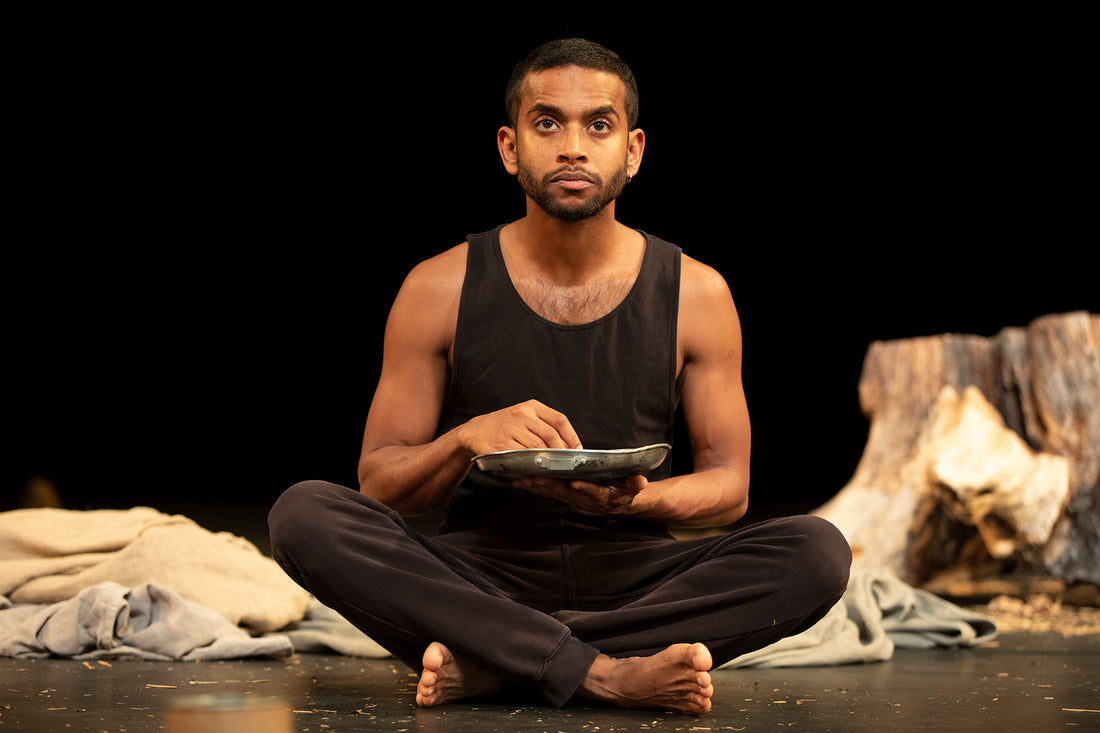 Hiran Abeysekera in the U.S. premiere of THE PRISONER, text and stage direction by Peter Brook and Marié-Hélène Estienne, Yale Repertory Theatre, 2018. Photo by Joan Marcus.